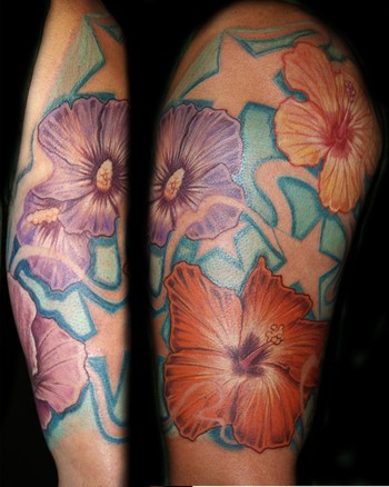 Randy Prause - hibiscus half sleeve